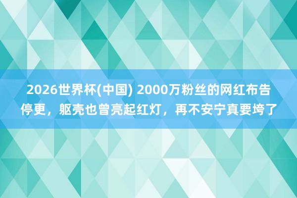 2026世界杯(中国) 2000万粉丝的网红布告停更,躯壳也曾亮起红灯,再不安宁真要垮了