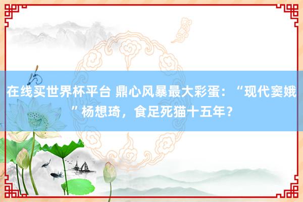 在线买世界杯平台 鼎心风暴最大彩蛋:“现代窦娥”杨想琦,食足死猫十五年?