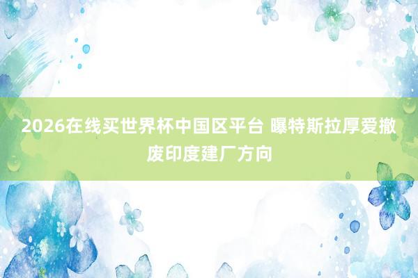 2026在线买世界杯中国区平台 曝特斯拉厚爱撤废印度建厂方向