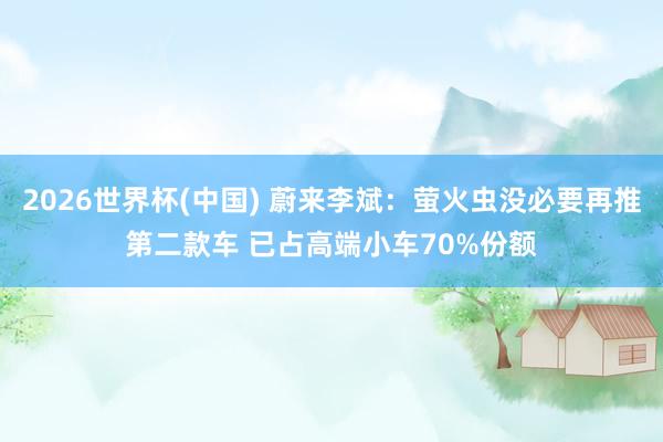 2026世界杯(中国) 蔚来李斌：萤火虫没必要再推第二款车 已占高端小车70%份额