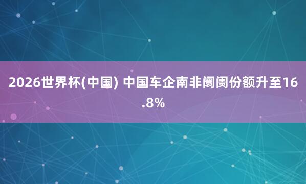 2026世界杯(中国) 中国车企南非阛阓份额升至16.8%