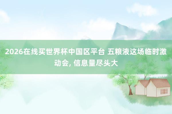 2026在线买世界杯中国区平台 五粮液这场临时激动会, 信息量尽头大