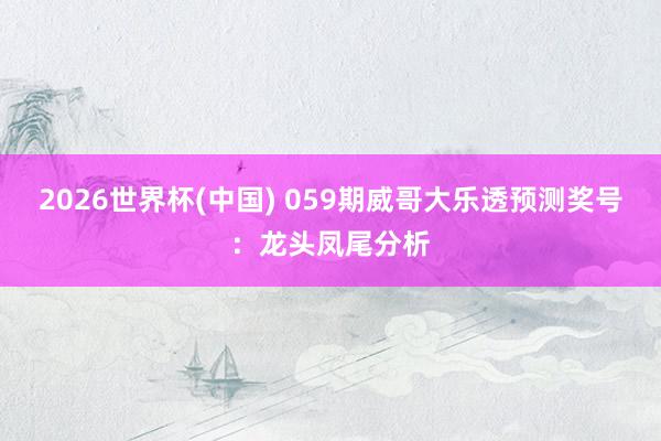 2026世界杯(中国) 059期威哥大乐透预测奖号:龙头凤尾分析