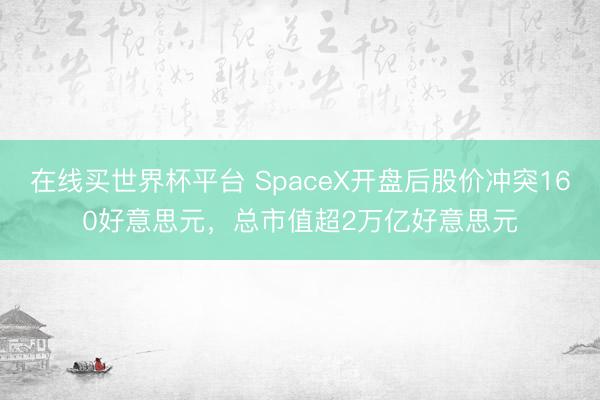 在线买世界杯平台 SpaceX开盘后股价冲突160好意思元,总市值超2万亿好意思元