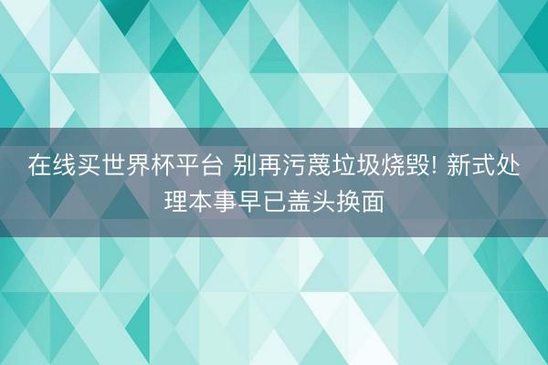 在线买世界杯平台 别再污蔑垃圾烧毁! 新式处理本事早已盖头换面