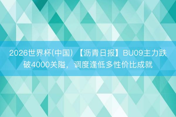 2026世界杯(中国) 【沥青日报】BU09主力跌破4000关隘,调度逢低多性价比成就