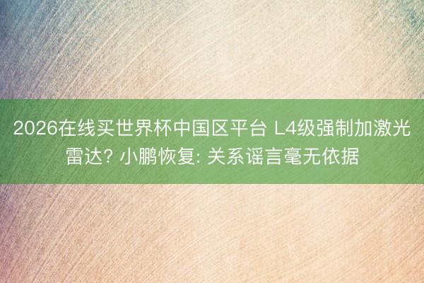 2026在线买世界杯中国区平台 L4级强制加激光雷达? 小鹏恢复: 关系谣言毫无依据